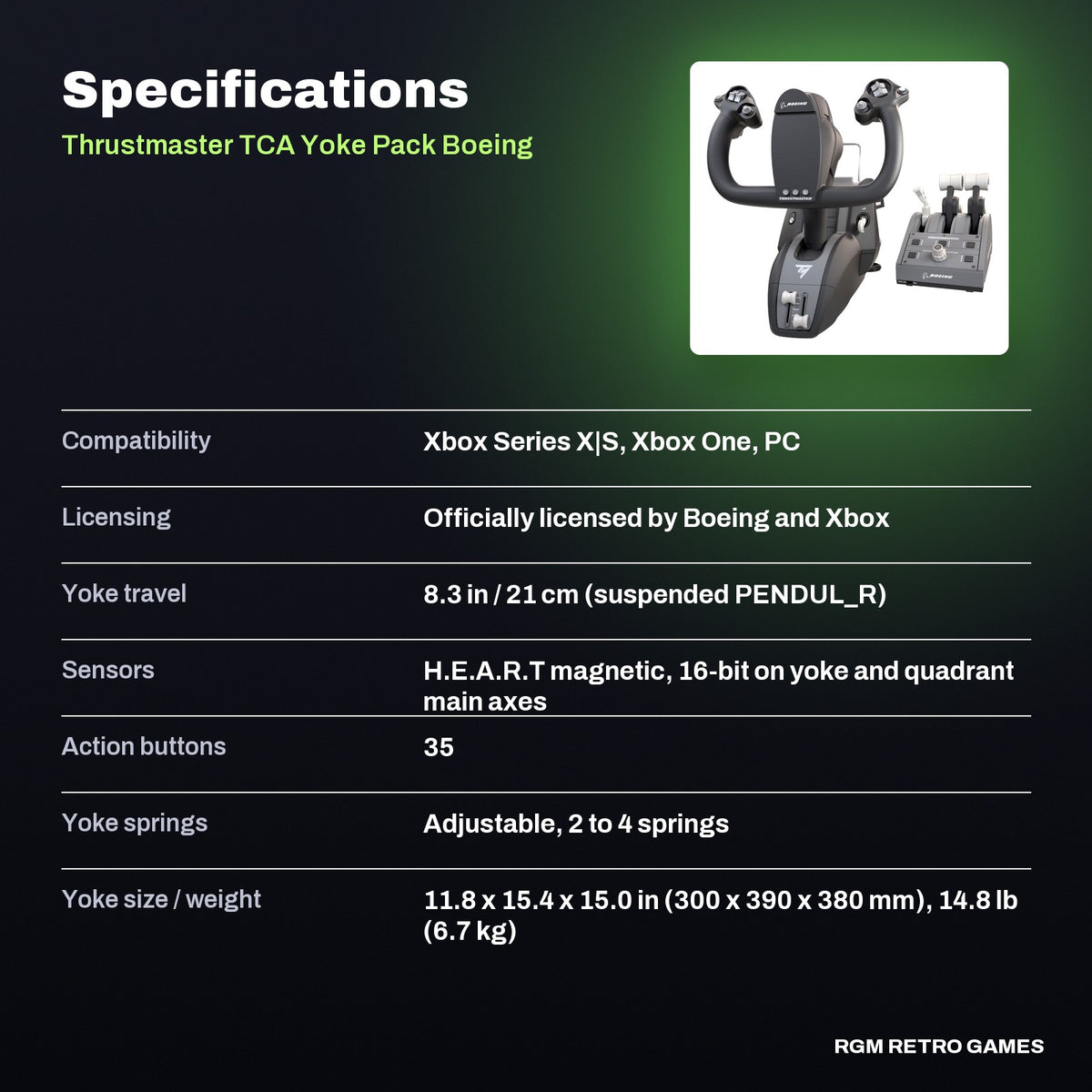 Thrustmaster TCA Yoke Pack Boeing Edition (Yoke + Throttle Quadrant) for Xbox Series X|S, Xbox One and PC specifications