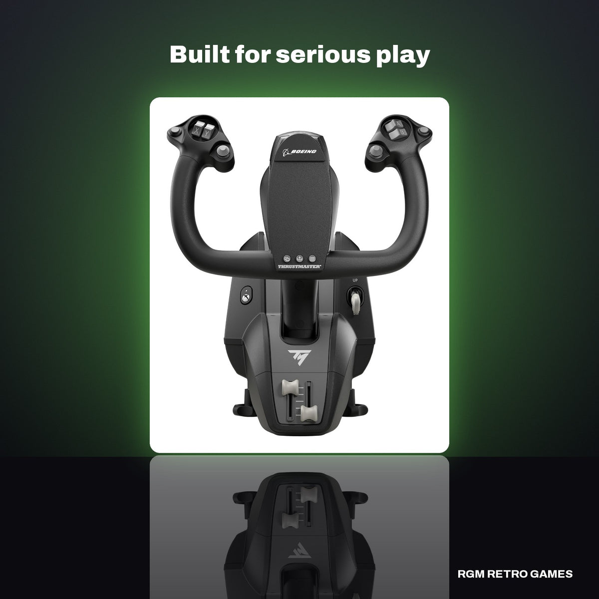 Thrustmaster TCA Yoke Pack Boeing Edition (Yoke + Throttle Quadrant) for Xbox Series X|S, Xbox One and PC in a dark studio setting