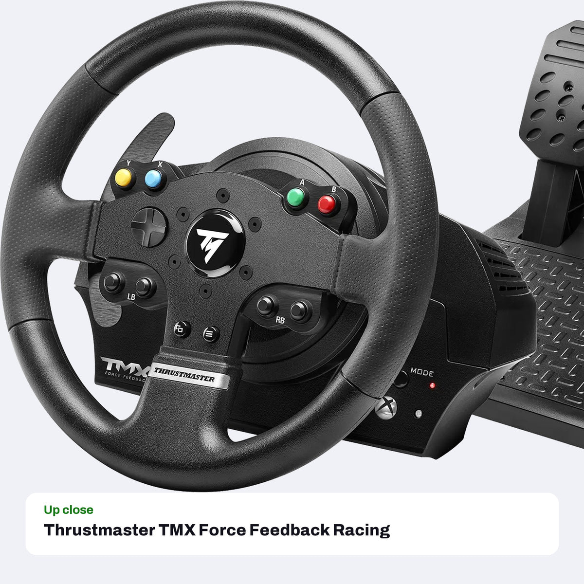 Thrustmaster TMX Force Feedback Racing Wheel with 2-Pedal Set (Xbox Series X|S, Xbox One, PC), close-up detail