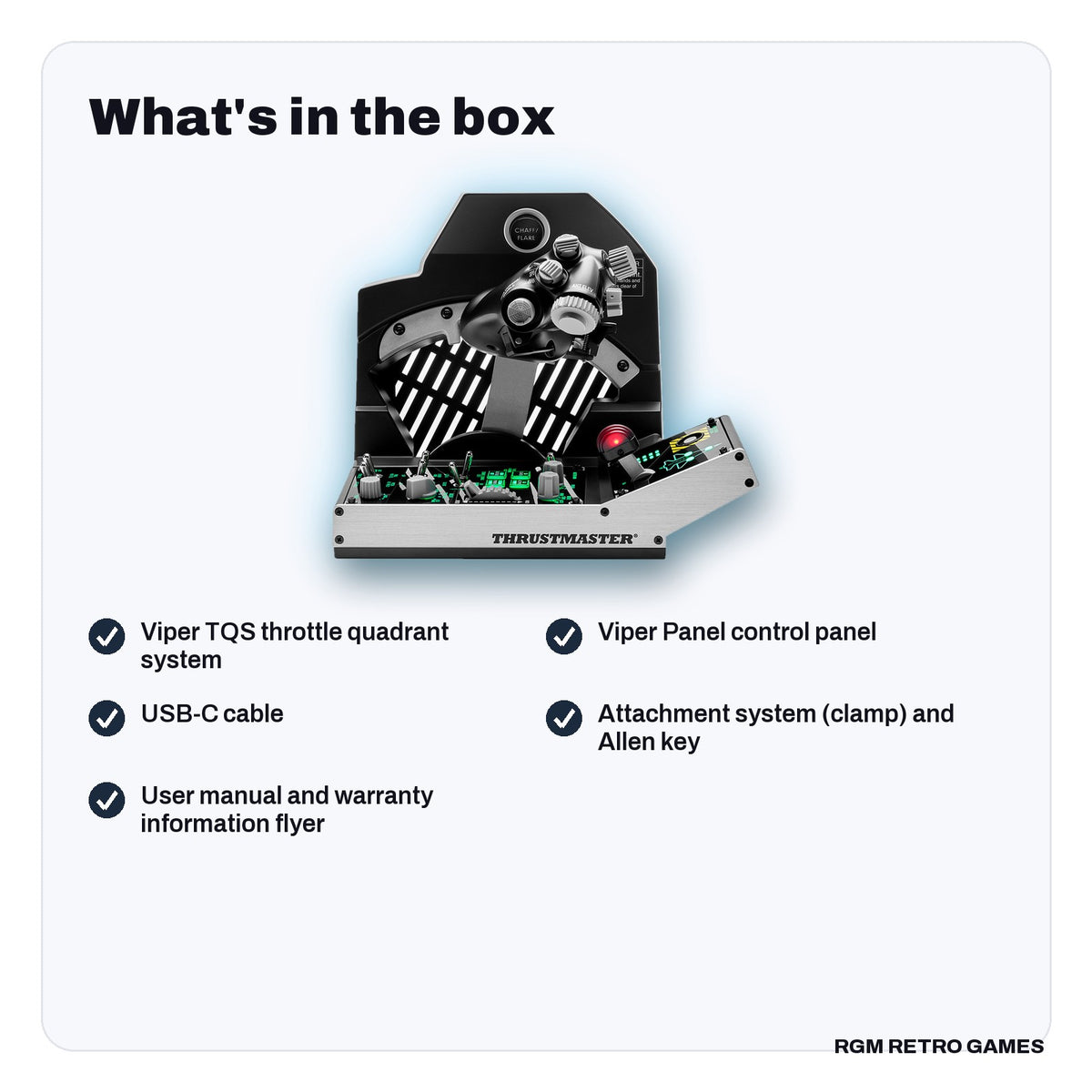 What's in the box with the Thrustmaster Viper TQS Mission Pack (Throttle Quadrant + Viper Panel) for PC