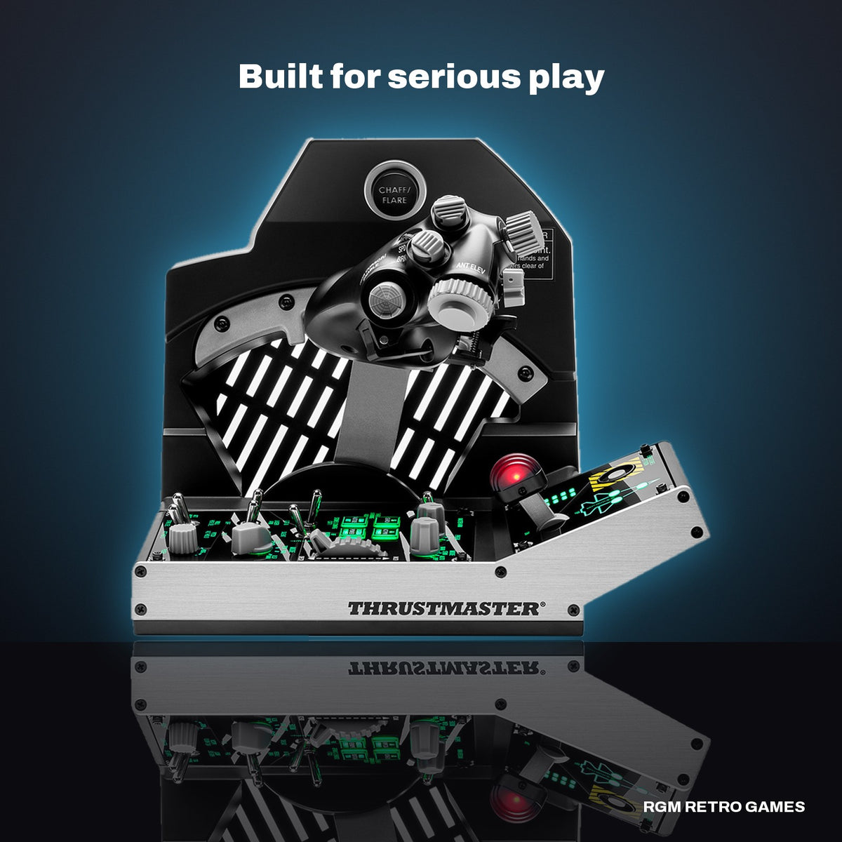 Thrustmaster Viper TQS Mission Pack (Throttle Quadrant + Viper Panel) for PC in a dark studio setting