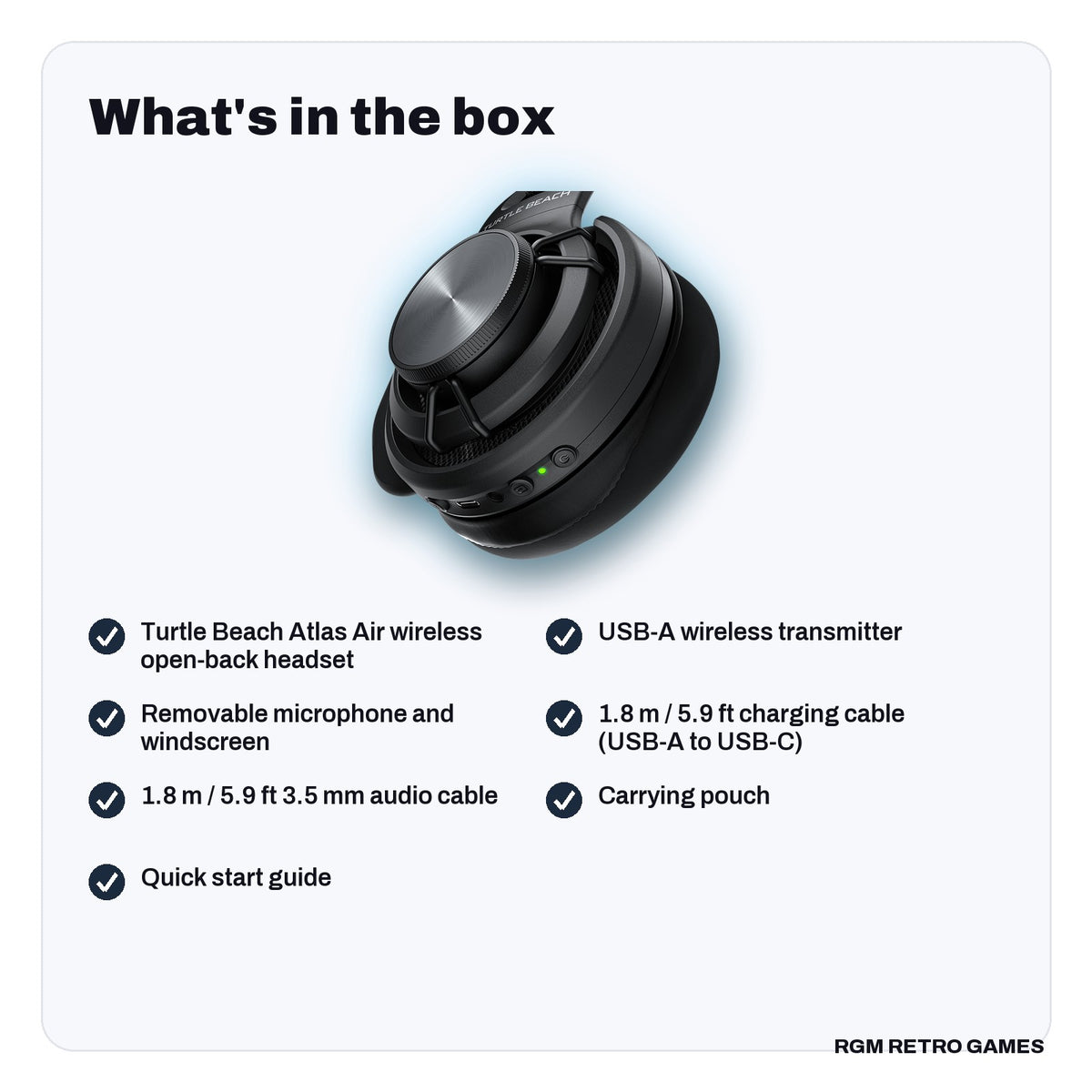 What's in the box with the Turtle Beach Atlas Air Wireless Open-Back Gaming Headset - Black