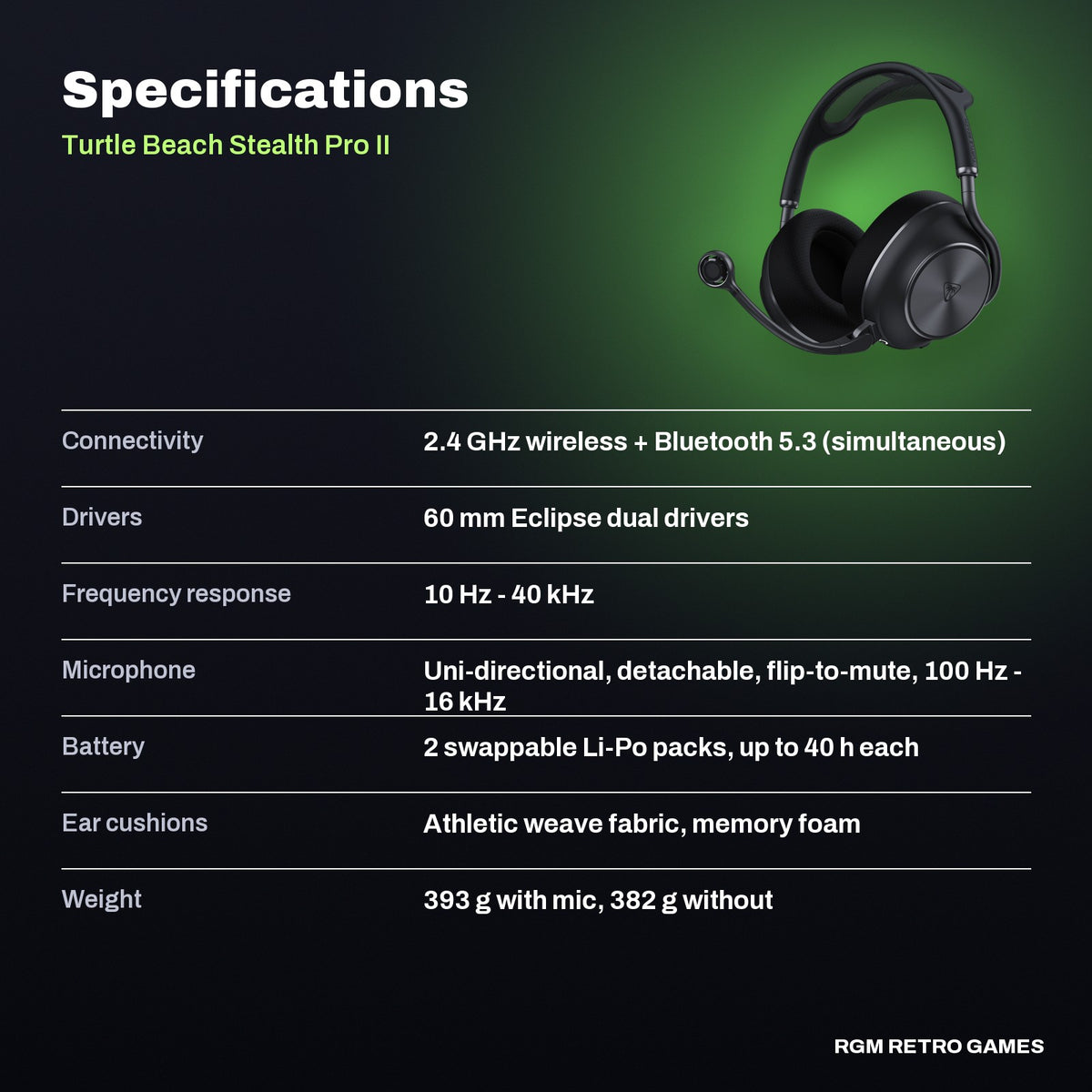 Turtle Beach Stealth Pro II Wireless Gaming Headset for Xbox (Black) specifications