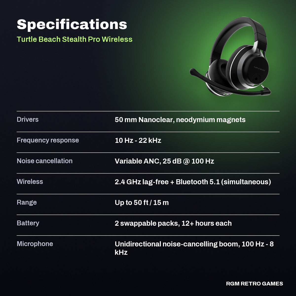 Turtle Beach Stealth Pro Wireless Noise-Cancelling Gaming Headset for Xbox - Black specifications