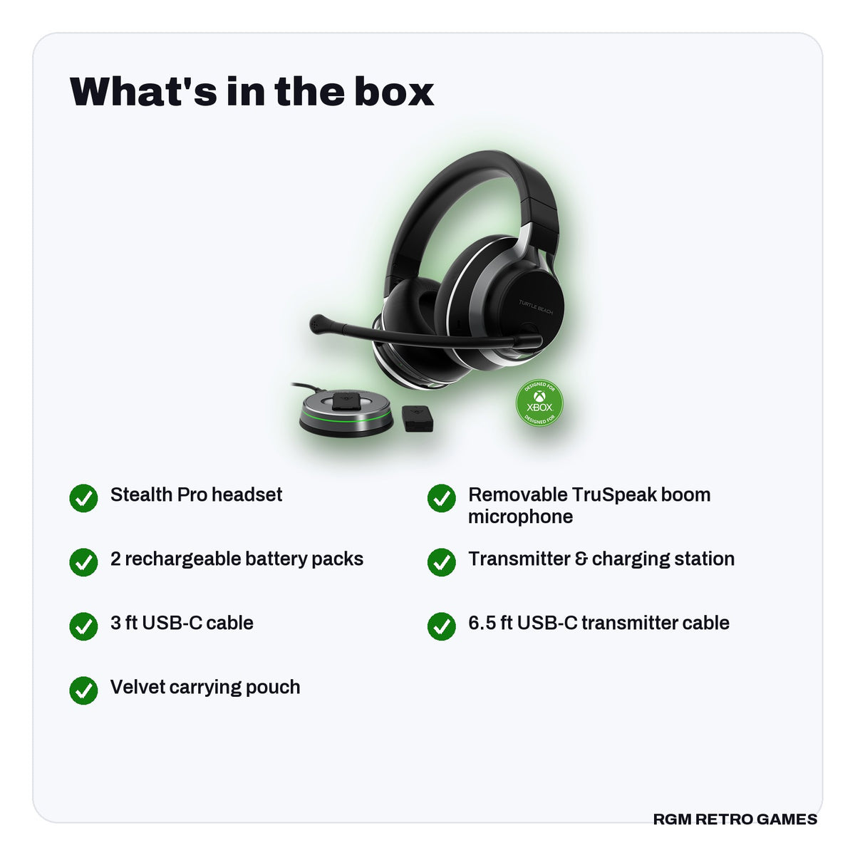 What's in the box with the Turtle Beach Stealth Pro Wireless Noise-Cancelling Gaming Headset for Xbox - Black
