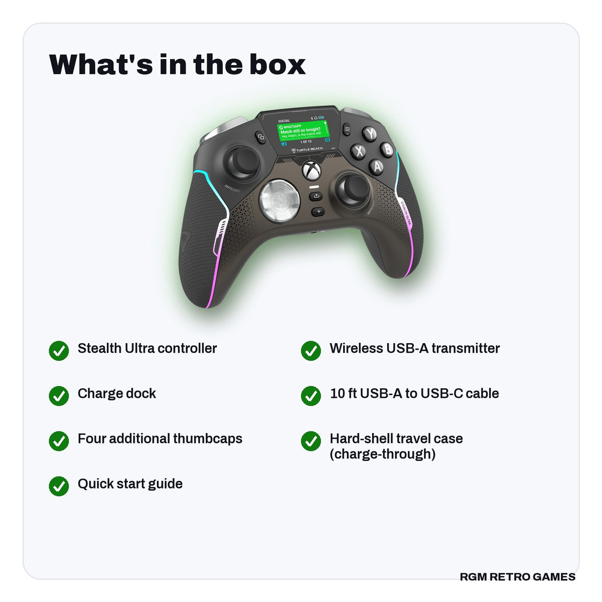 What's in the box with the Turtle Beach Stealth Ultra Wireless Controller with Rapid Charge Dock for Xbox