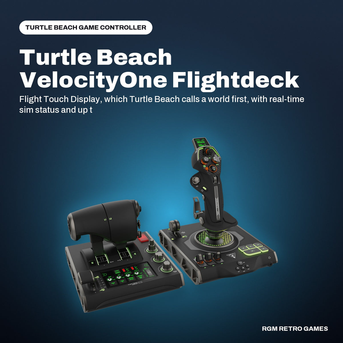 Turtle Beach VelocityOne Flightdeck Universal HOTAS Simulation System for Windows PC in a Turtle Beach color scene
