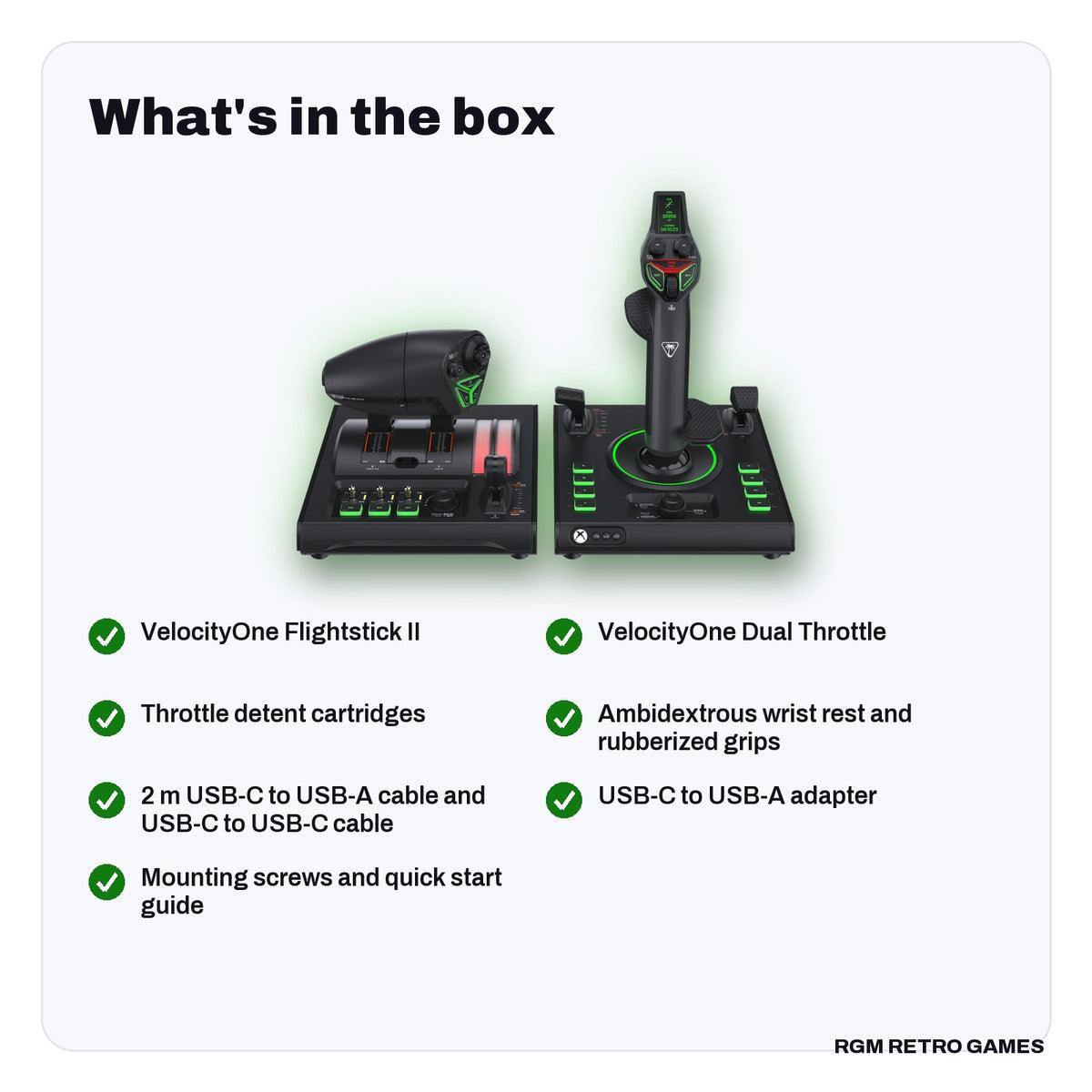 What's in the box with the Turtle Beach VelocityOne H.O.T.A.S. Flight Sim System for Xbox Series X|S and Windows PC (Flightstick II + Dual Throttle)