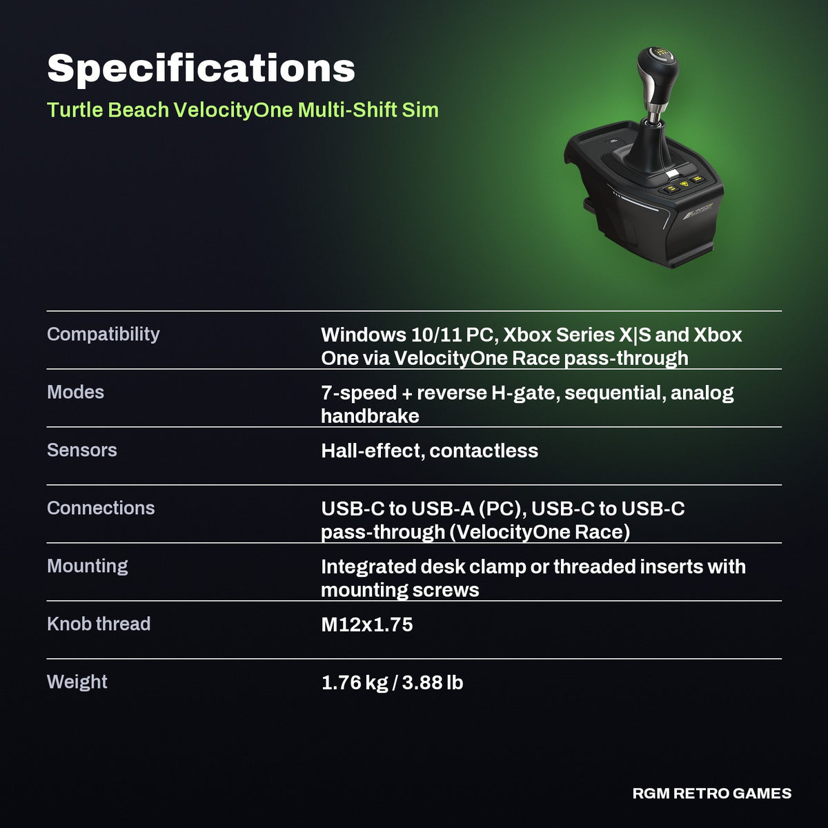 Turtle Beach VelocityOne Multi-Shift Sim Racing Shifter and Handbrake (Xbox, PC) specifications