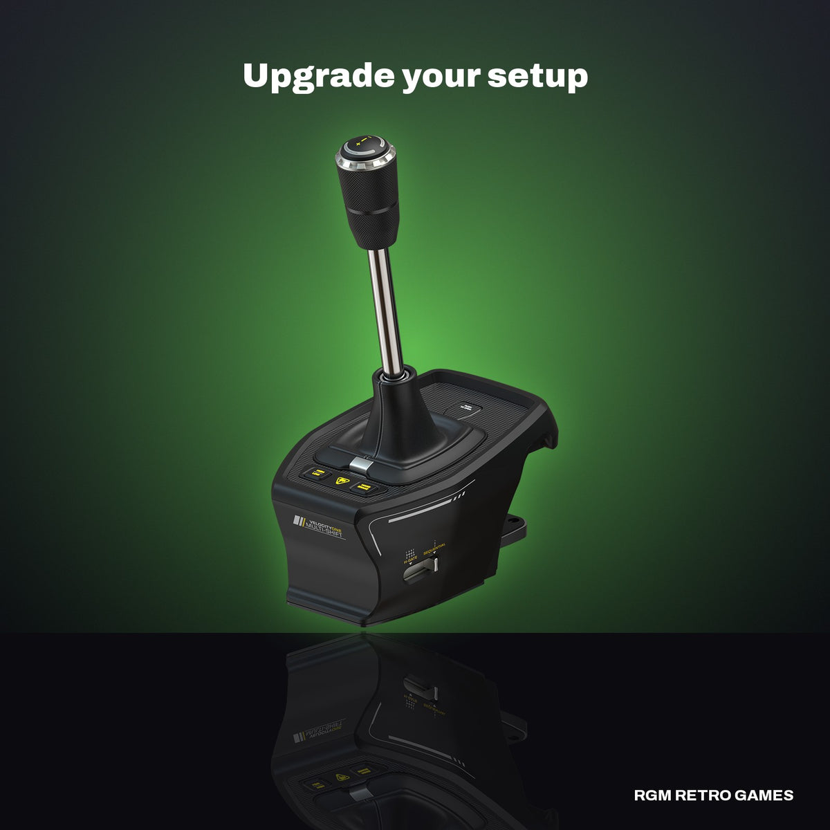 Turtle Beach VelocityOne Multi-Shift Sim Racing Shifter and Handbrake (Xbox, PC) in a dark studio setting