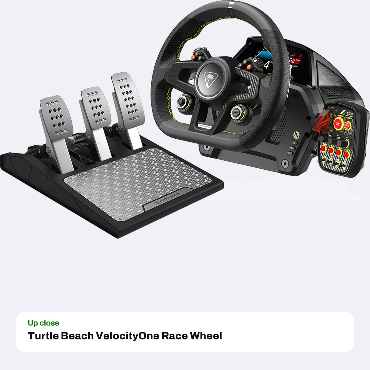 Turtle Beach VelocityOne Race Wheel & Pedal System for Xbox Series X|S, Xbox One and Windows PC, close-up detail