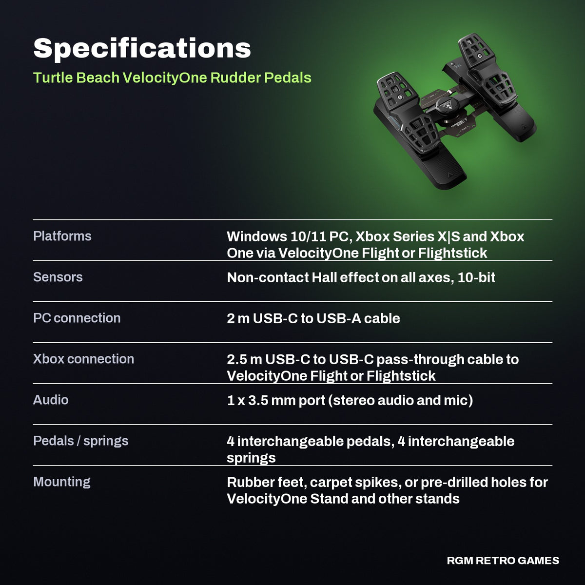 Turtle Beach VelocityOne Rudder Pedals (Xbox Series X|S, Xbox One, PC) specifications