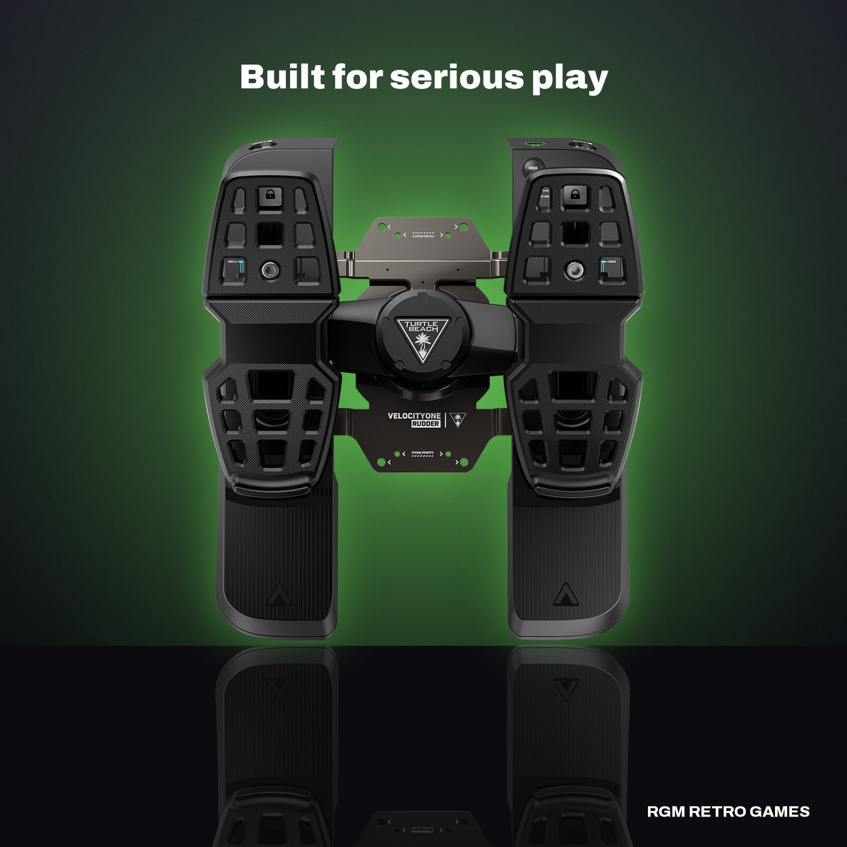 Turtle Beach VelocityOne Rudder Pedals (Xbox Series X|S, Xbox One, PC) in a dark studio setting