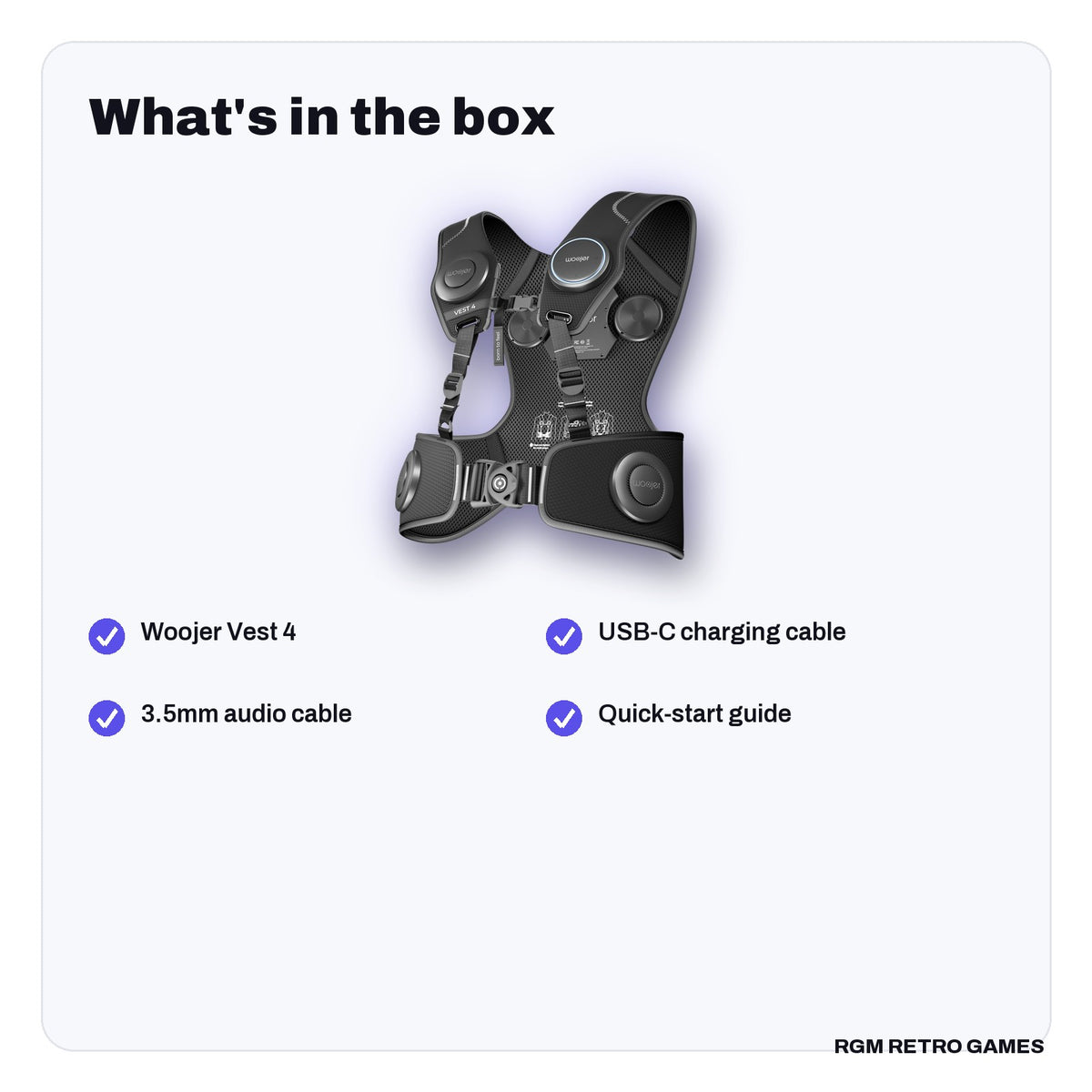 What's in the box with the Woojer Vest 4 High-Fidelity Haptic Vest (Core Black)
