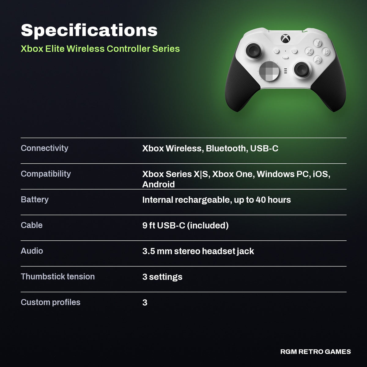 Xbox Elite Wireless Controller Series 2 - Core (White) specifications