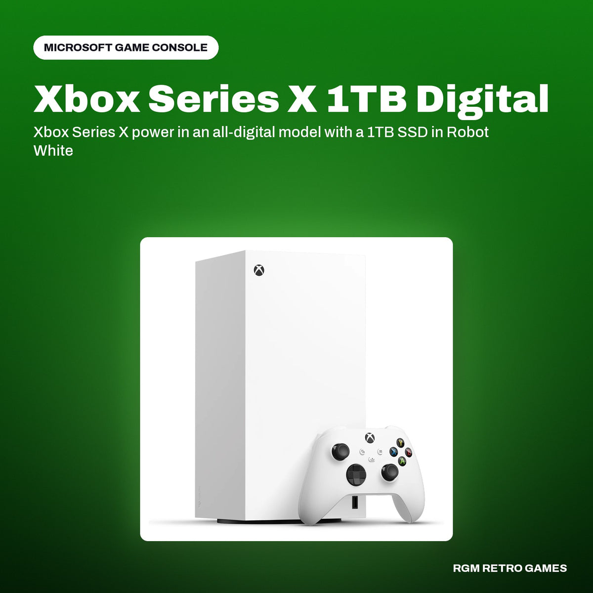 Xbox Series X 1TB Digital Edition Console - Robot White in a Microsoft color scene