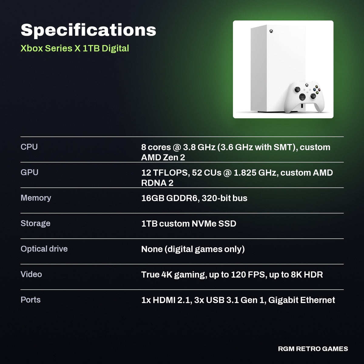 Xbox Series X 1TB Digital Edition Console - Robot White specifications